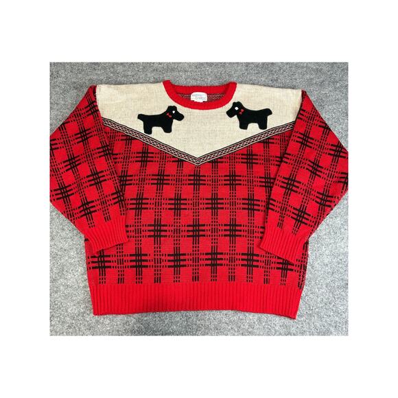 Vintage Hasting & Smith Scottie Scottish Terrier Dog Red Checkered Sweater Sz L - Picture 4 of 11